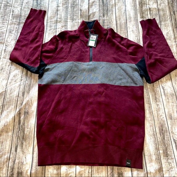 DKNY Men's Maroon Color blockPullover Sweater